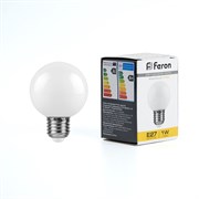 Лампа светодиодная Feron LB-37 Шарик матовый E27 1W 230V 2700K