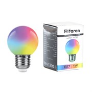 Лампа светодиодная Feron LB-37 Шарик матовый E27 1W 230V RGB плавная сменая цвета