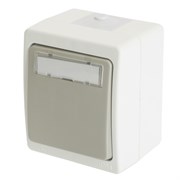 Выключатель 1-клавишный с окном для маркировки самовозвратный STEKKER, PSW10-214-54, открытой установки, 250В, 10А, IP54, белый/серый