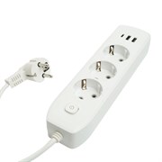 Удлинитель 3-местный c/з 3x1 мм2, 1,8 м, 250В, 10А, 2USB+1Type-C 2,4А, серия Home plus, белый STEKKER HM08-33-02