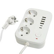 Удлинитель 3-местный c/з 3x1 мм2, 1,8 м, 250В, 10А, 4USB+2Type-C 2,4А, серия Home plus, белый STEKKER HM09-36-02