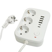 Удлинитель 3-местный c/з 3x1 мм2, 3 м, 250В, 10А, 4USB+2Type-C 2,4А, серия Home plus, белый STEKKER HM09-36-02