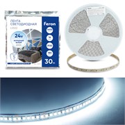 Светодиодная LED лента Feron LS502, 180SMD(2835)/м 16Вт/м 24V 30000*10*1.22мм 6000К 30м IP20 53091