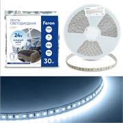 Светодиодная LED лента Feron LS501, 120SMD(2835)/м 11Вт/м 24V 30000*8*1.22мм 6000К 30м IP20 53088