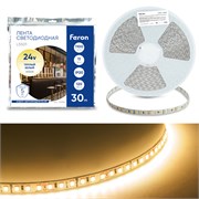 Светодиодная LED лента Feron LS501, 120SMD(2835)/м 11Вт/м 24V 30000*8*1.22мм 3000К 30м IP20 53086