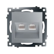 Розетка компьютерная 2-местная RJ-45 (механизм) STEKKER GLS00-7109-03 , серия Катрин, серебро 50005