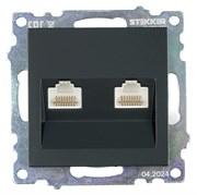 Розетка компьютерная 2-местная RJ-45 (механизм) ,STEKKER ,GLS00-7109-05, серия Катрин, черный 50007