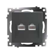 Розетка компьютерная 2-местная RJ-45 (механизм) STEKKER GLS00-7109-06 , серия Катрин, графит 50008