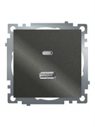 Розетка 2-местная USB + type C (механизм), 250В, 3А, max 20W, серия Катрин, графит, GLS10-7116-06 50052