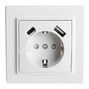 Розетка 1-местная STEKKER, PST16-9016-01, 250В, 2.1А с USB+ type C, серия Эрна, белый 50076