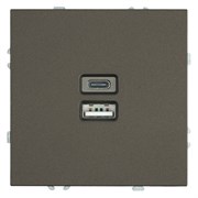 Розетка 2-местная USB + Type C (механизм), STEKKER, 250В, 20W, серия Эмили, RST10-5115-09, антрацит, soft touch 49931