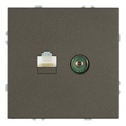 Розетка TV + компьютерная RJ-45 (механизм), STEKKER, серия Эмили, RST00-5106-09, антрацит, soft touch 49924