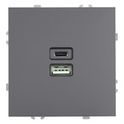 Розетка 2-местная USB + Type C (механизм), STEKKER, 250В, 20W, серия Эмили, RST10-5115-10, платиново-серый, soft touch 49957