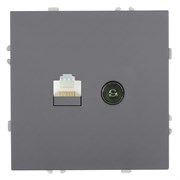 Розетка TV + компьютерная RJ-45 (механизм), STEKKER, серия Эмили, RST00-5106-10, платиново-серый, soft touch 49950