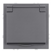 Розетка 1-местная с крышкой с защ. штор, STEKKER, с/з, IP42, 250В, 16А, серия Эмили, RST16-5112-10, платиново-серый, soft touch 49959