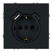 Розетка 1-местная з/ш с/з 16А + USB + Type C (механизм), Stekker, 250В, 20W, серия Эмили, черный уголь, soft-touch, RST16-5119-05 50218