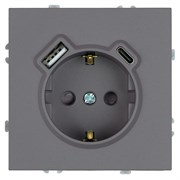 Розетка 1-местная з/ш с/з 16А + USB + Type C (механизм), Stekker, 250В, 20W, серия Эмили, платиново-серый, soft-touch, RST16-5119-10 50219