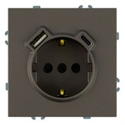 Розетка 1-местная з/ш с/з 16А + USB + Type C (механизм), STEKKER, 250В, 20W, серия Эмили, RST16-5119-09, антрацит, soft touch 50361