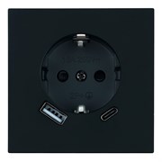 Розетка 1-местная з/ш с/з 16А + USB + Type C (механизм), STEKKER, 250В, 20W, серия Мия, RST16-3119-05, черный бархат 50452