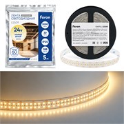 Лента светодиодная двухрядная, 288SMD(2835)/м 30Вт/м 24V 5000*20*1.8мм 3000К, IP20 , LS509 FERON 53475