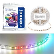 Лента светодиодная 60SMD(5050)/м 14,4Вт/м 24V 5000*12*1.22мм RGB+3000К, IP20, LS507 FERON 53331